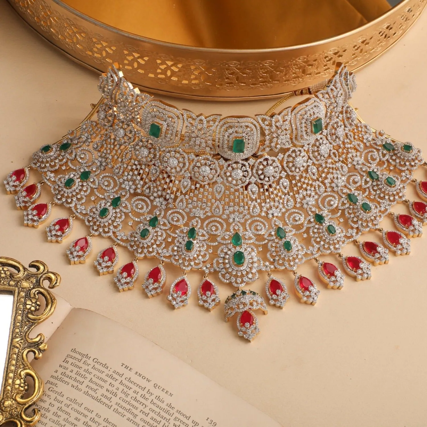 Akshaja Grand Bridal CZ Silver Choker