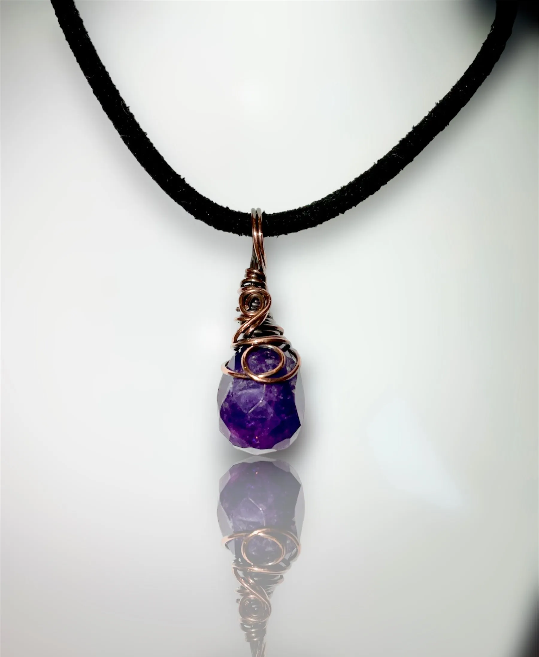 Amethyst Faceted Wire Wrapped Pendant