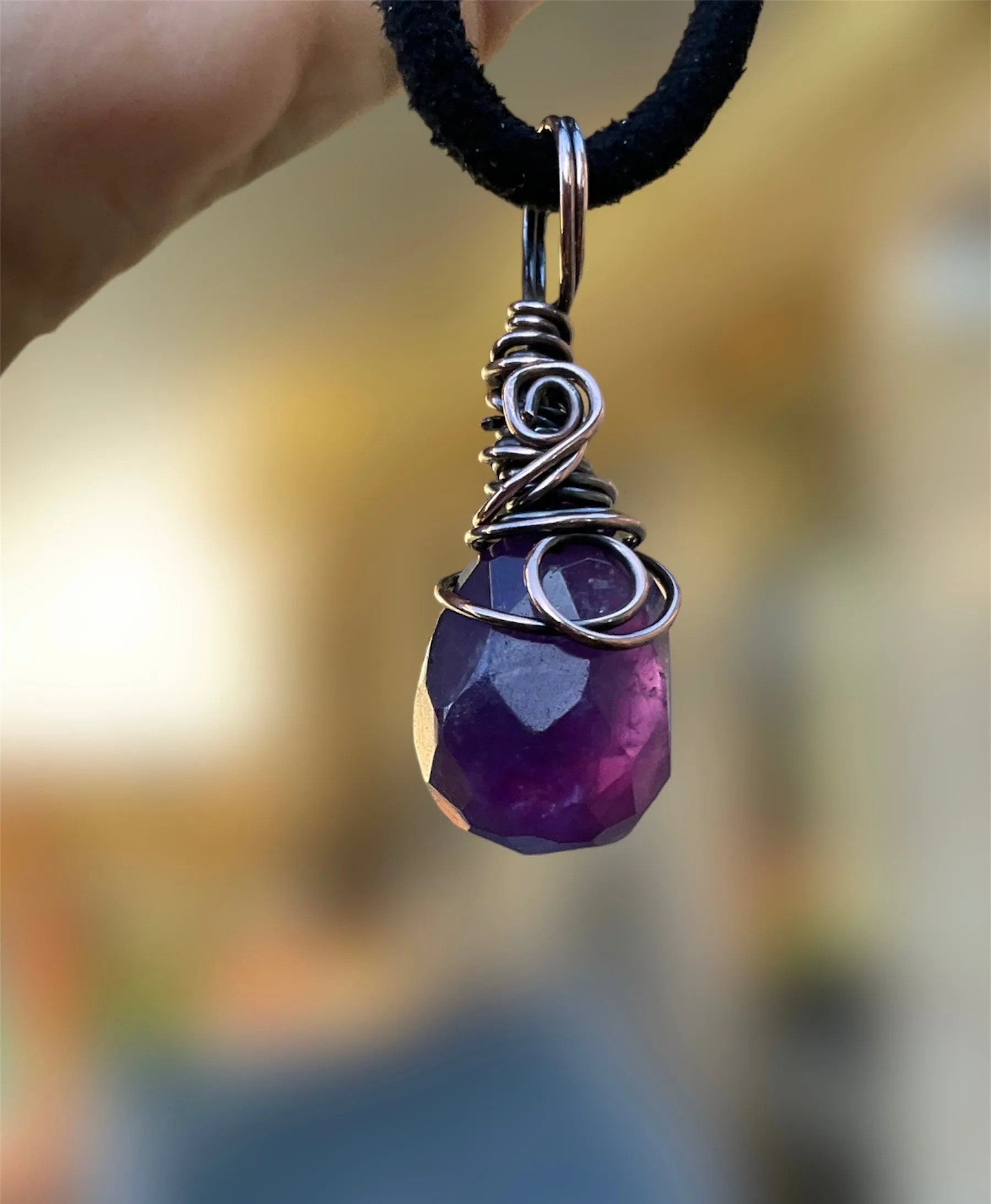 Amethyst Faceted Wire Wrapped Pendant