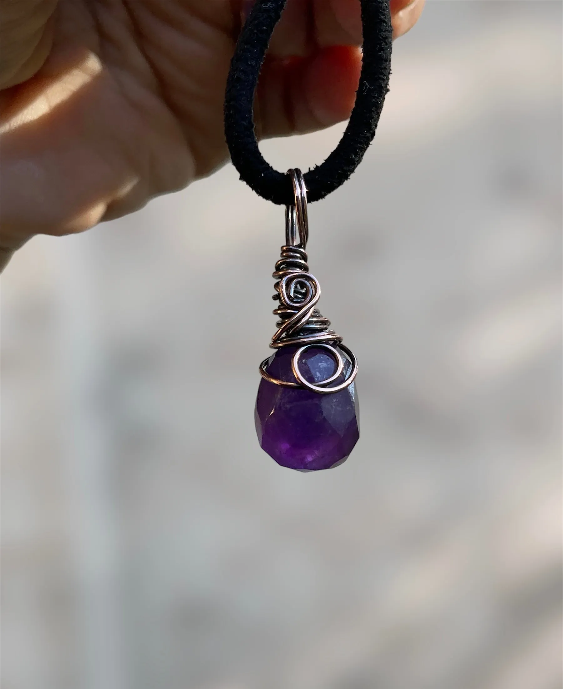 Amethyst Faceted Wire Wrapped Pendant