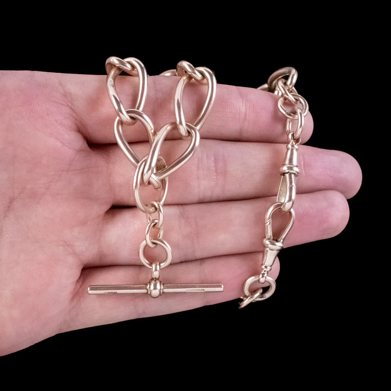 Antique Edwardian Albert Chain 9ct Rose Gold With T-Bar