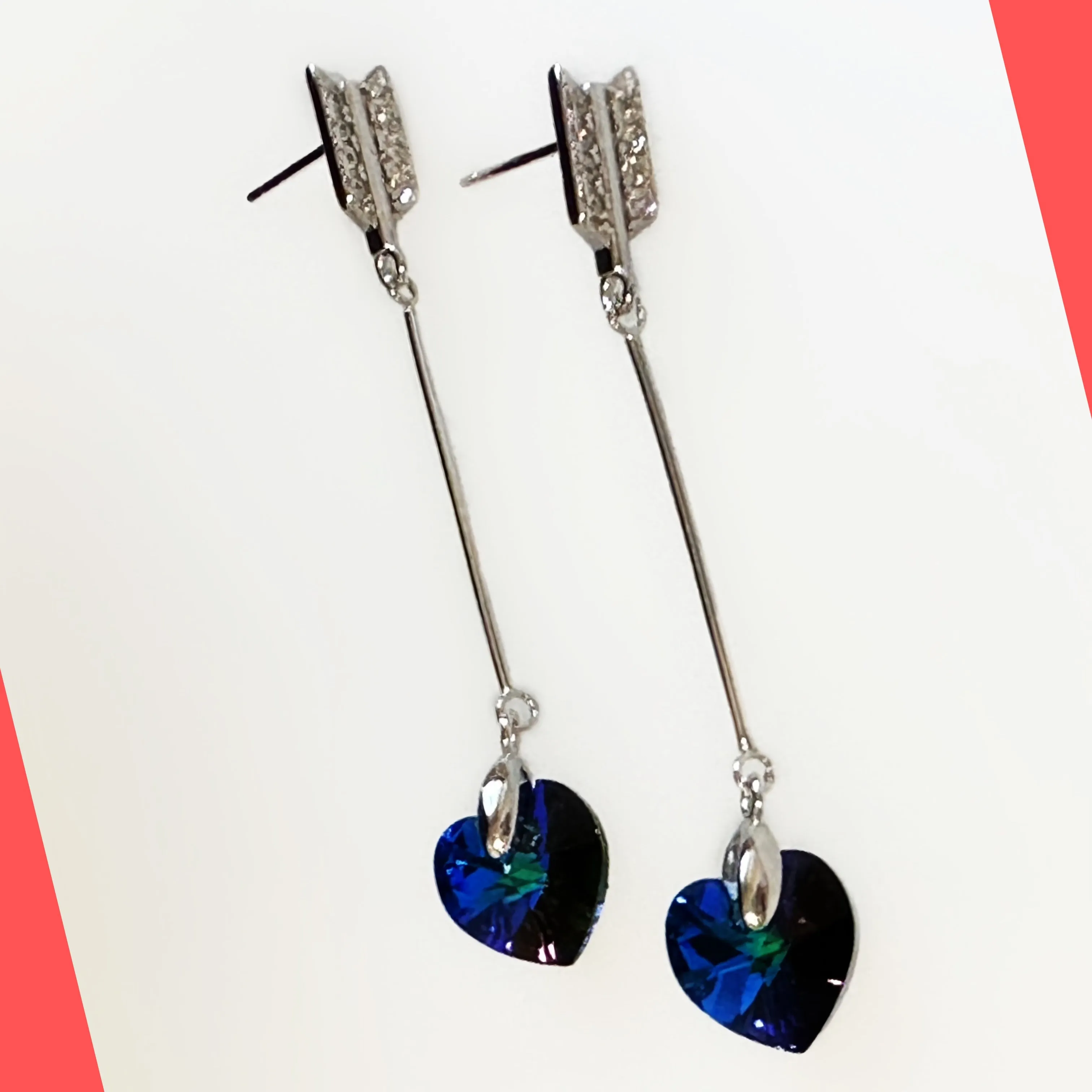 Arrow Earring Studs with Swarovski Heart Crystal