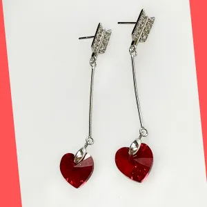 Arrow Earring Studs with Swarovski Heart Crystal