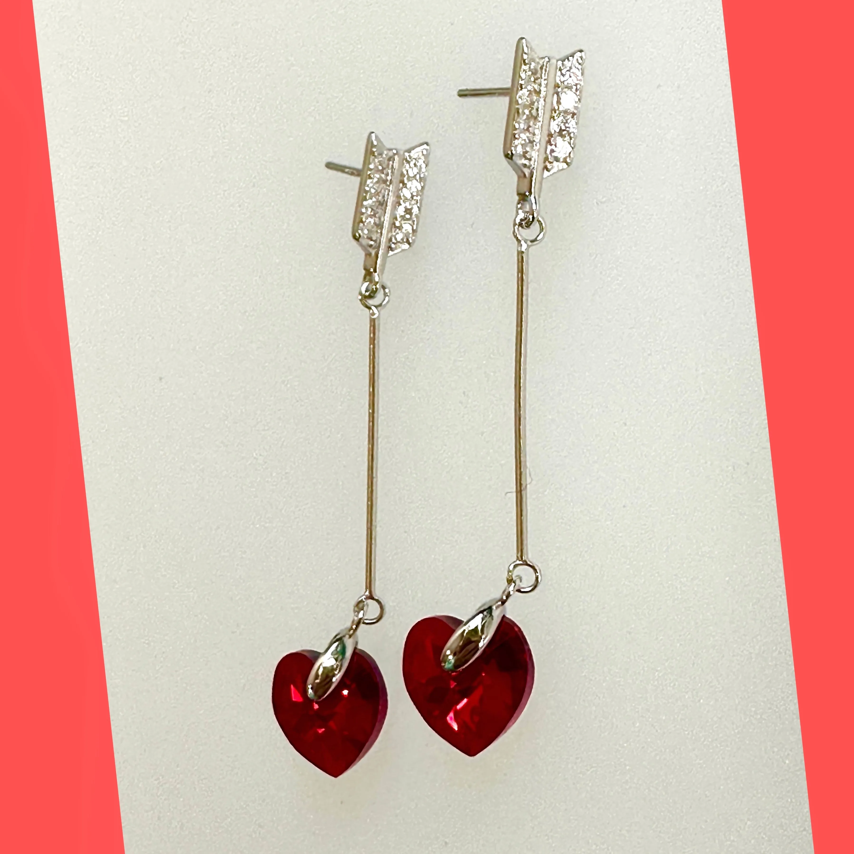 Arrow Earring Studs with Swarovski Heart Crystal