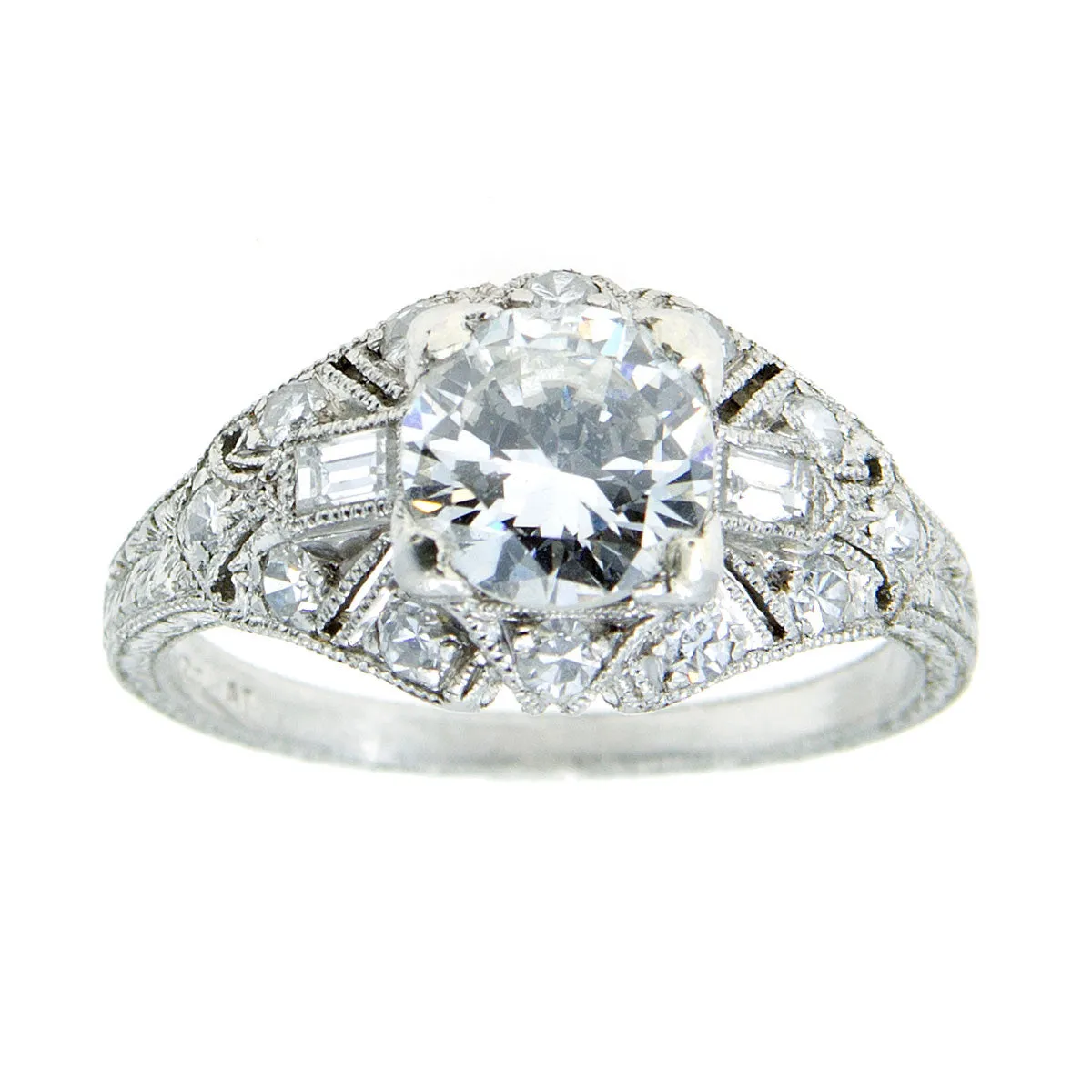 Art Deco 1.31ct Diamond Filigree Engagement Ring