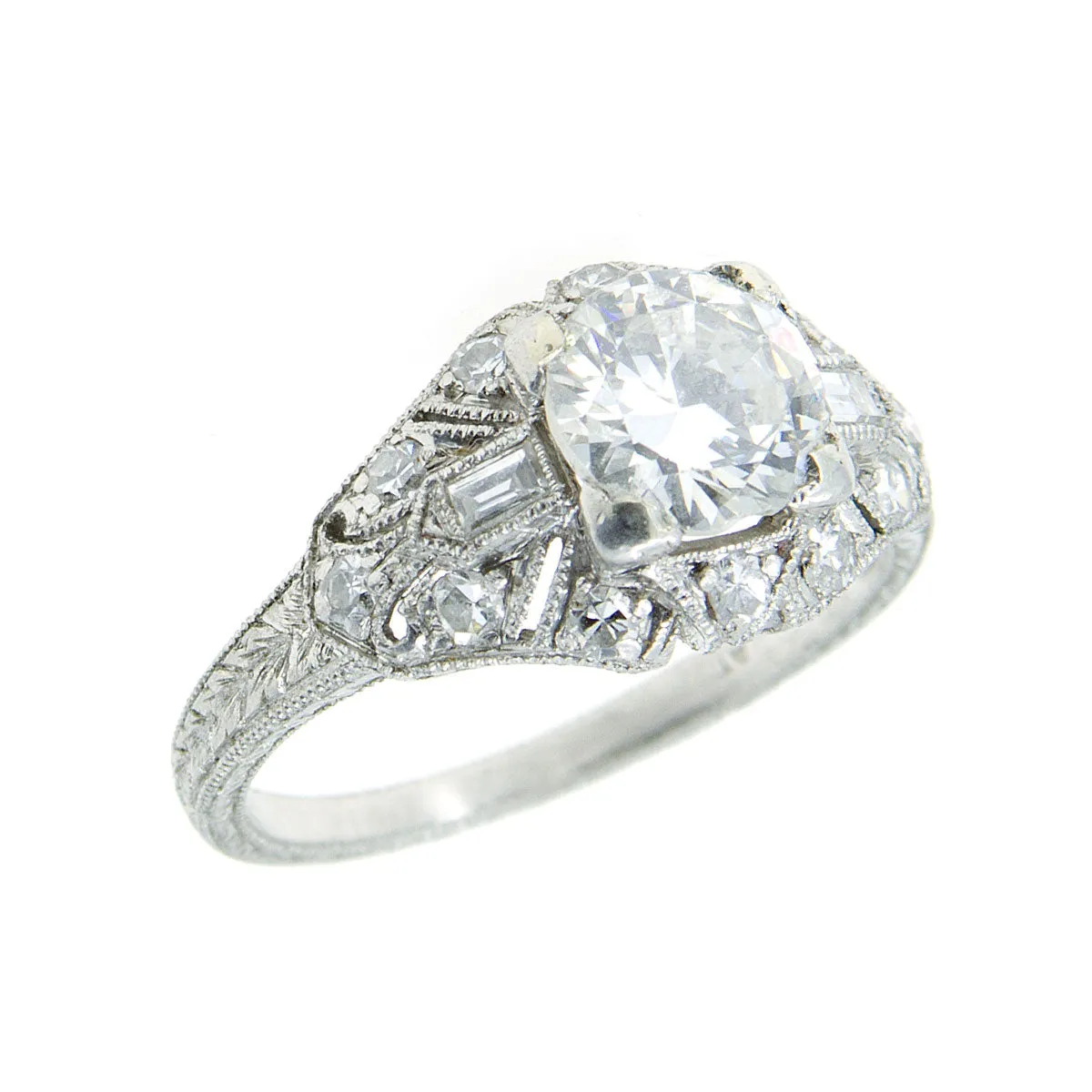 Art Deco 1.31ct Diamond Filigree Engagement Ring