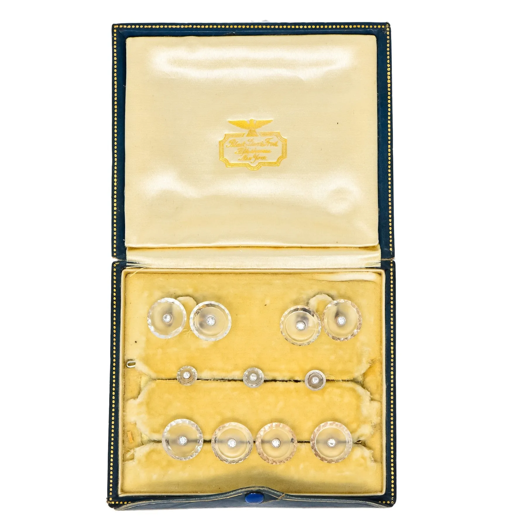 Art Deco Diamond Rock Crystal Men's 14 Karat Gold Cufflink Dress Set