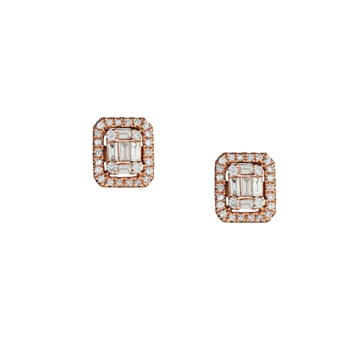 BAGUETTE & DIAMOND RECTANGULAR STUDS