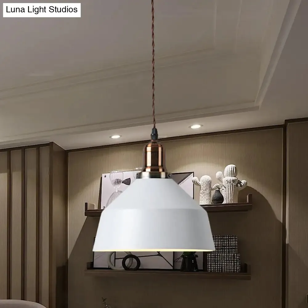 Barn Shade Pendant Light: Industrial Metallic Coffee Shop Fixture, 1 Light, White Ceiling