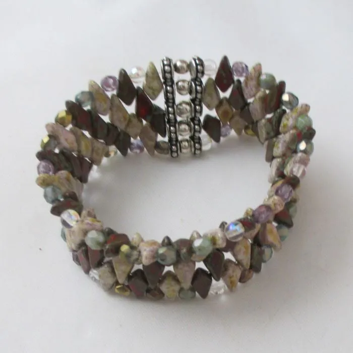 Beige & Brown Beaded Cuff Bangle Bracelet