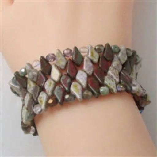 Beige & Brown Beaded Cuff Bangle Bracelet