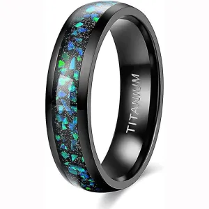 Black Titanium Men's Wedding Band with Opal Inlay