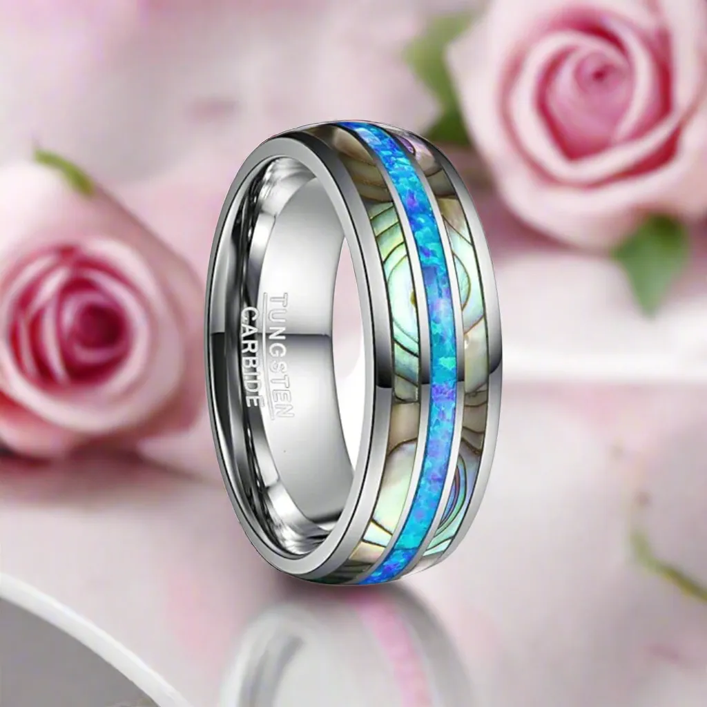 Blue Opal Men's Tungsten Carbide Wedding Band