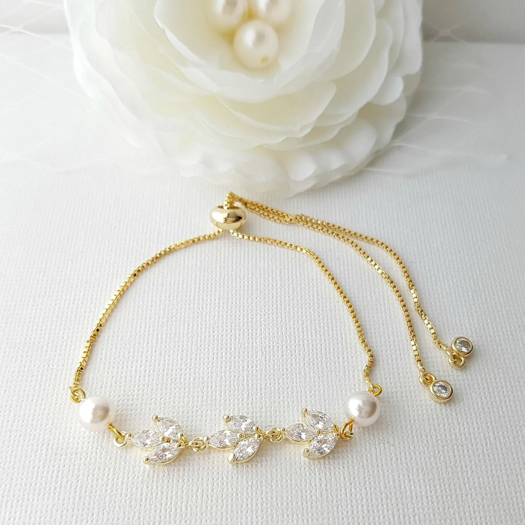 Bridal Bracelet in Rose Gold With CZ & Pearl-Leila