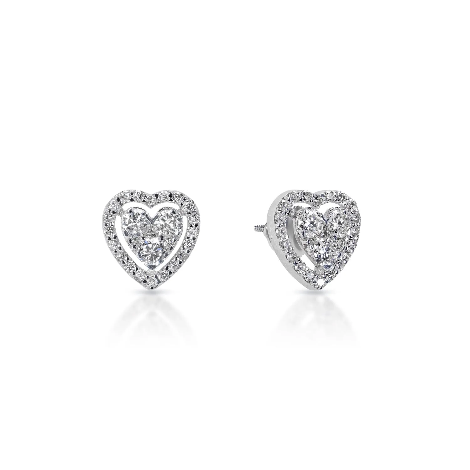 Charlie 0.76 Carat Round Brilliant Heart Diamond Stud Earrings in 14k White Gold