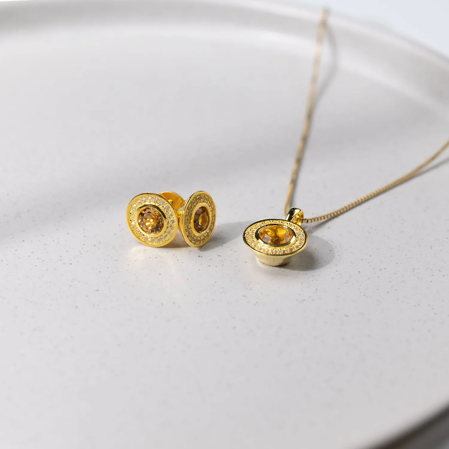 Citrene & White Topaz Stud Earrings in Yellow Gold Vermeil