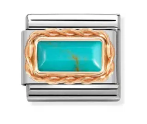 Classic BAGUETTE STONE WITH RICH SETTING In Steel And 375 Gold TURQUOISE