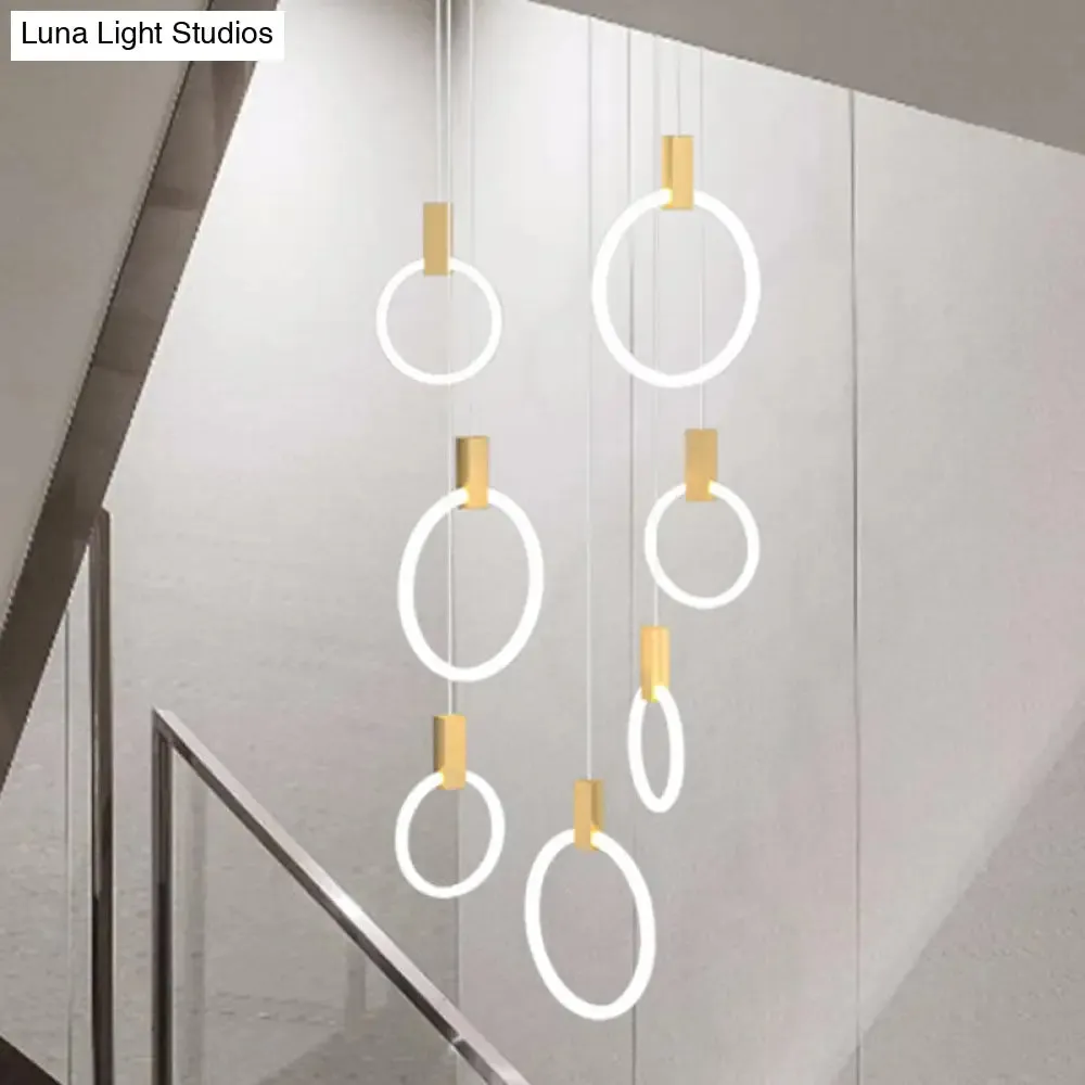 Contemporary LED Gold Pendant Light: Ring Shaped Acrylic, Ideal for Staircase