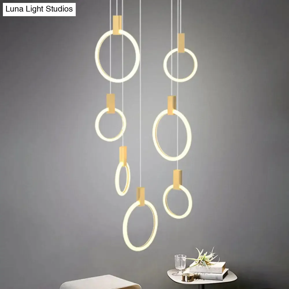 Contemporary LED Gold Pendant Light: Ring Shaped Acrylic, Ideal for Staircase