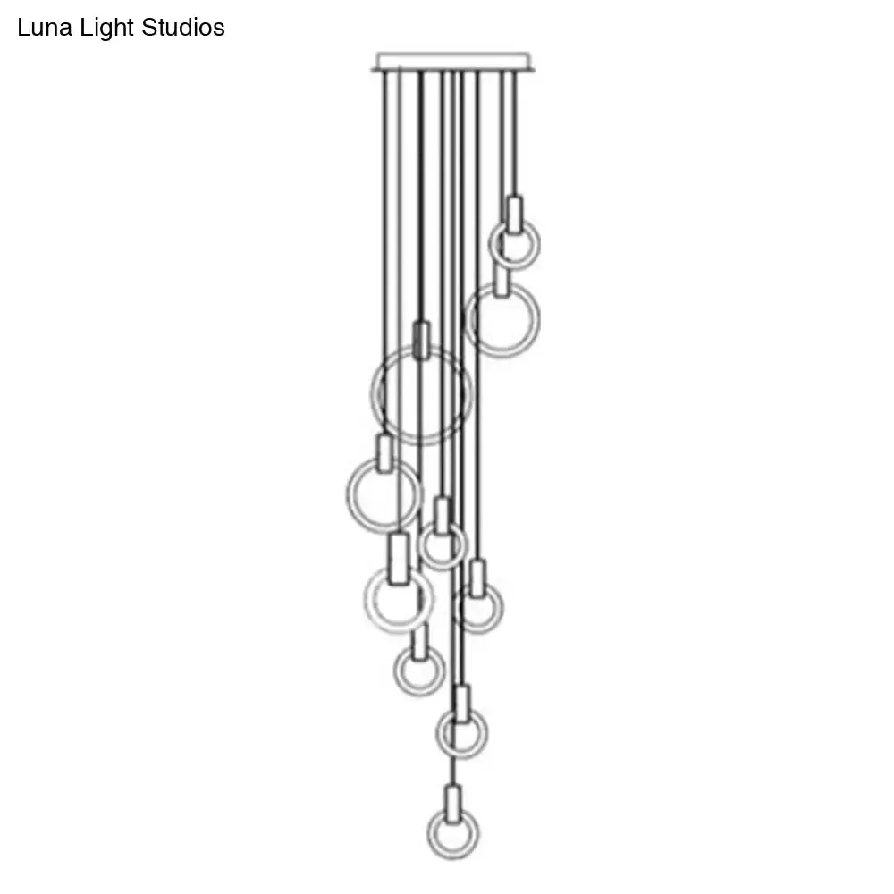 Contemporary LED Gold Pendant Light: Ring Shaped Acrylic, Ideal for Staircase