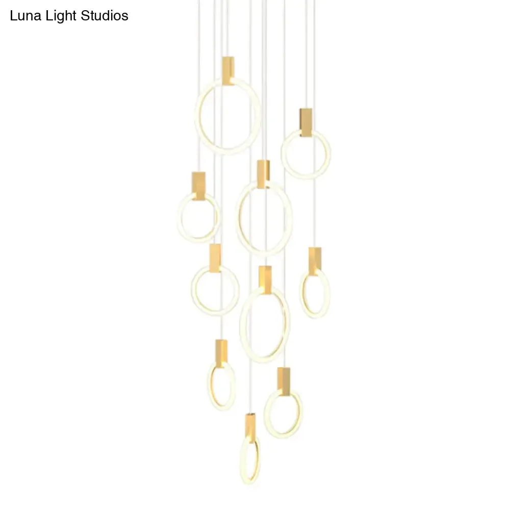 Contemporary LED Gold Pendant Light: Ring Shaped Acrylic, Ideal for Staircase