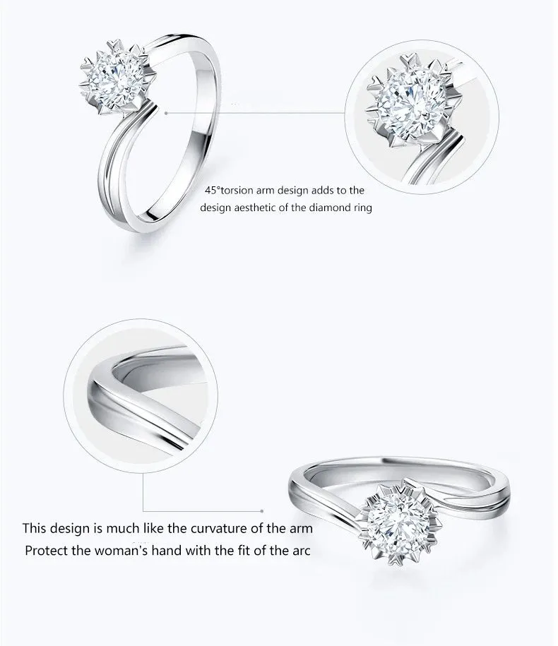 Created Diamond Ring Exquisite Six-petal Snowflake