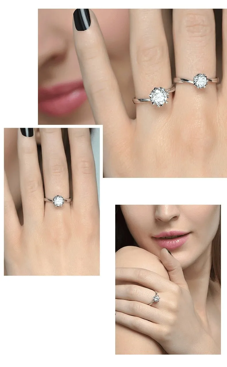 Created Diamond Ring Exquisite Six-petal Snowflake