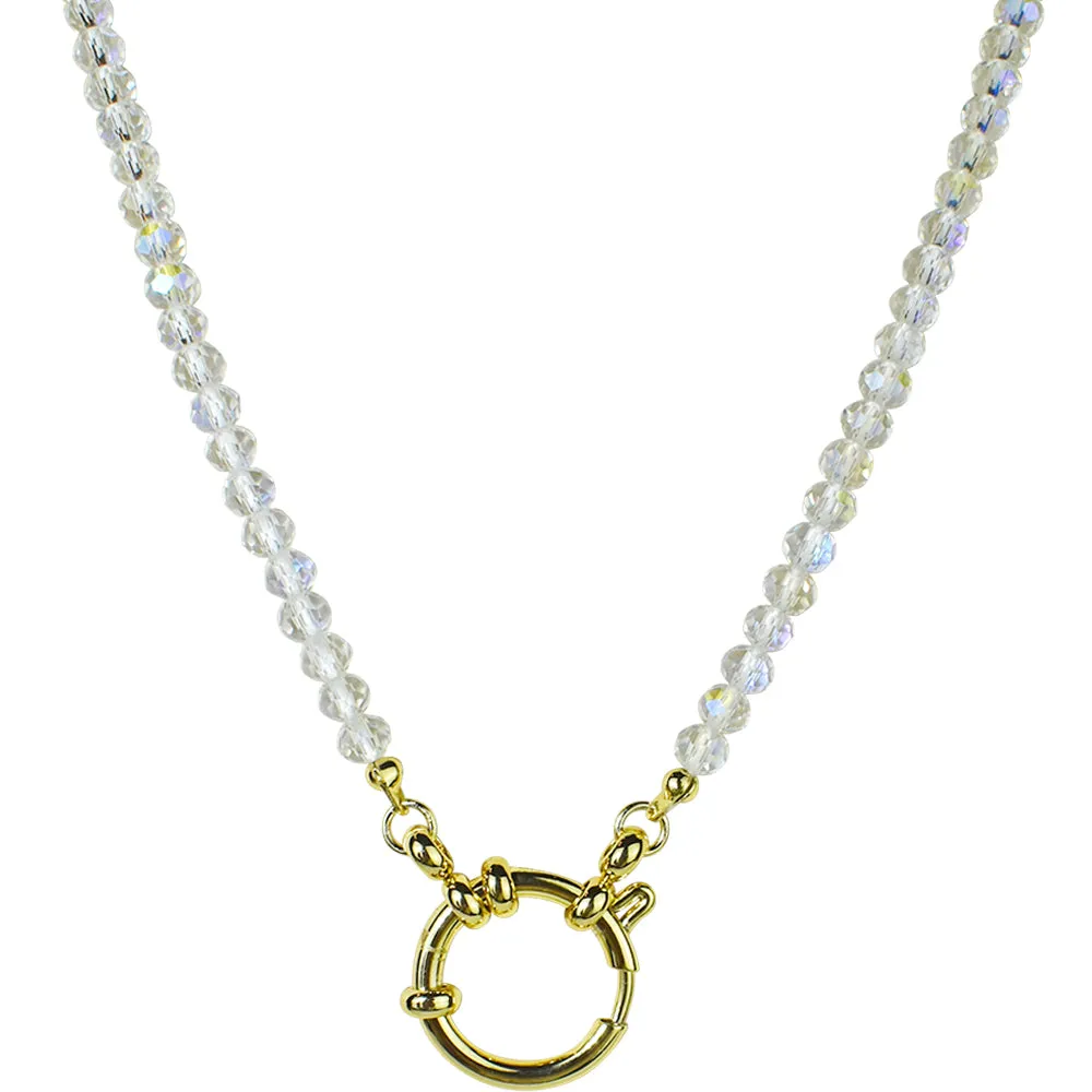 Crystallized 4mm Beaded Sailor Clasp Spring Ring Charm 18" Necklace (Goldtone/Crystal AB)