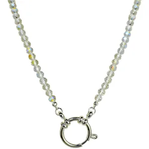 Crystallized 4mm Beaded Sailor Clasp Spring Ring Charm 18" Necklace (Sterling Silvertone/Crystal AB)