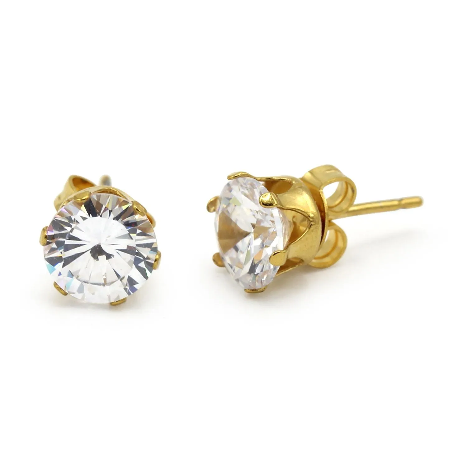 Cubic Zirconia Round 14K Gold Filled Stud Earrings Stainless Steel Ear Piercing Jewelry Men Women