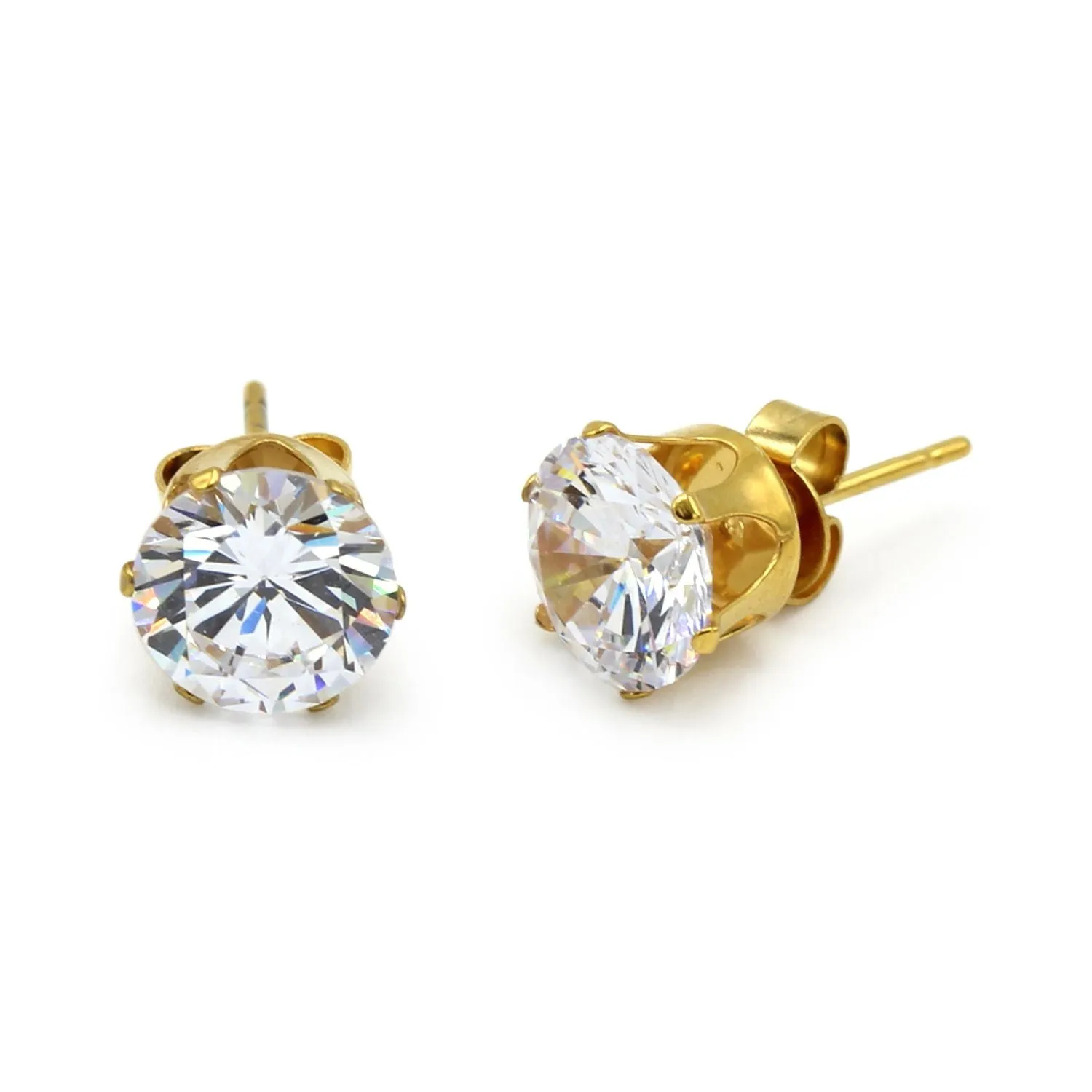 Cubic Zirconia Round 14K Gold Filled Stud Earrings Stainless Steel Ear Piercing Jewelry Men Women