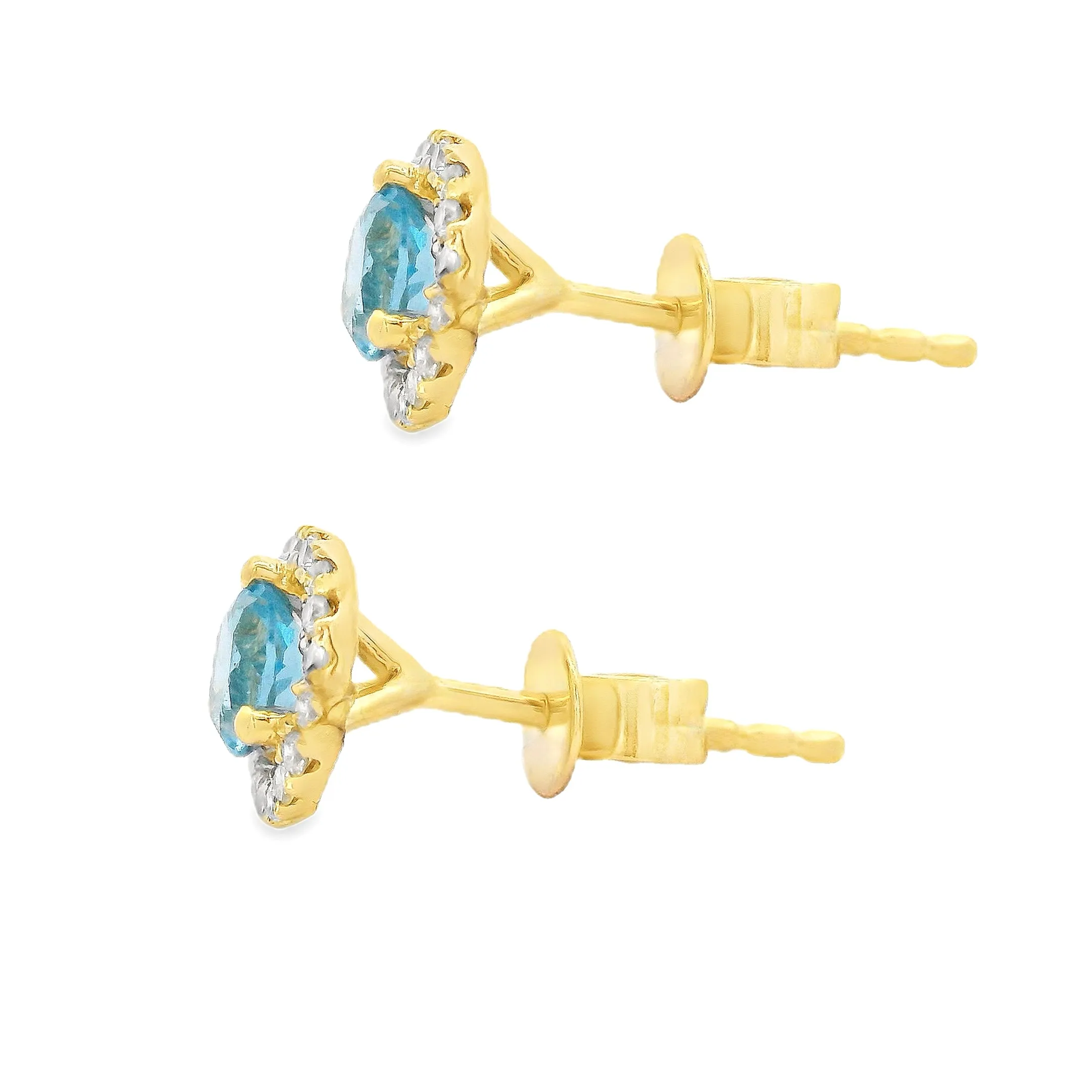 Dainty 14k Yellow Gold Diamond and Blue Topaz Earrings