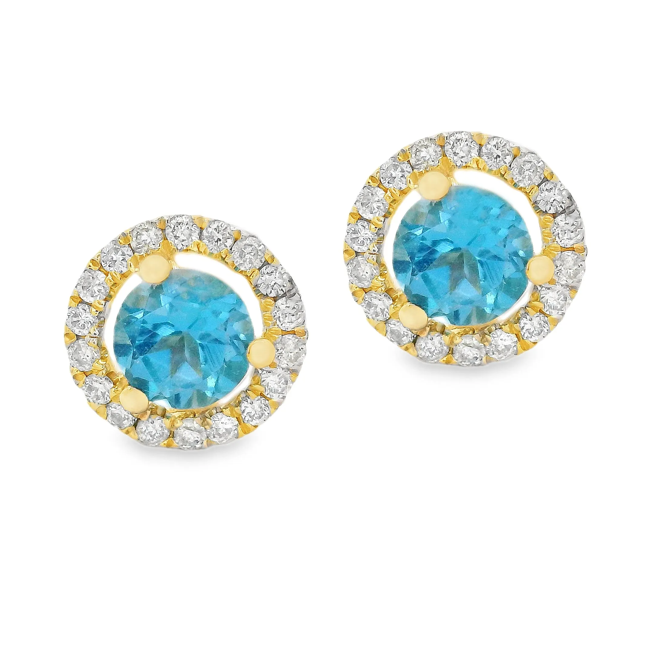 Dainty 14k Yellow Gold Diamond and Blue Topaz Earrings