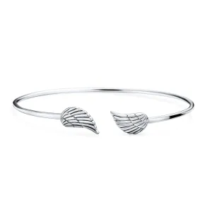 Dainty Guardian Angel Wing Feather Cuff Bracelet in Sterling Silver