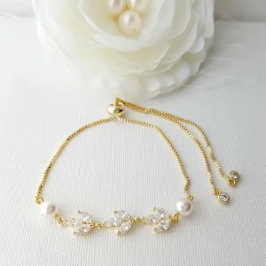 Delicate Gold Bracelet for Brides & Ladies in Marquise Cubic Zirconia( CZ) for Wedding Or Prom- Leila