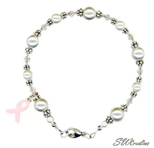 Delicate Rose Pearl Breast Cancer Beaded Bracelets