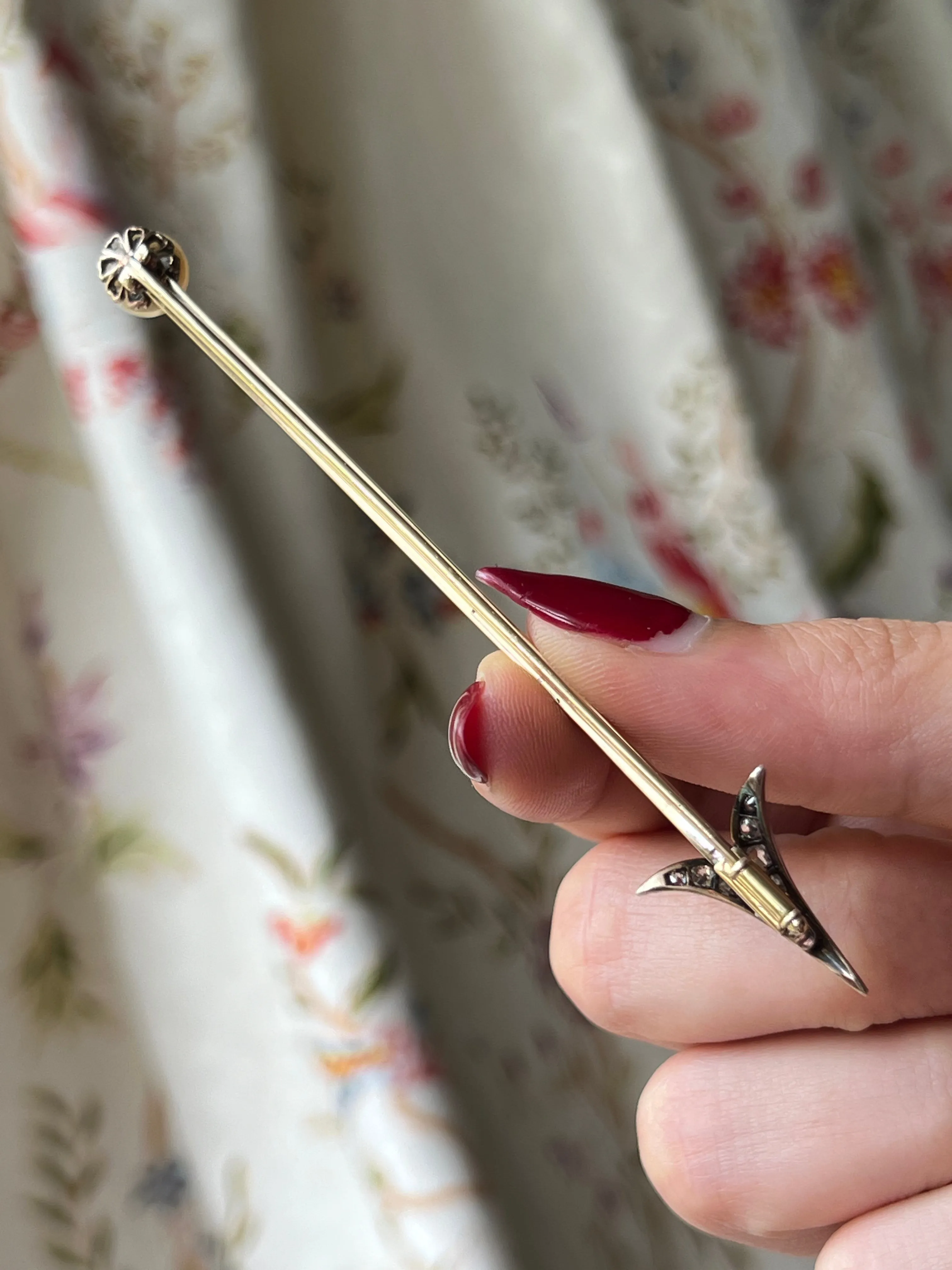 Delicious Napoleon III Arrow Brooch with Plump Pearl