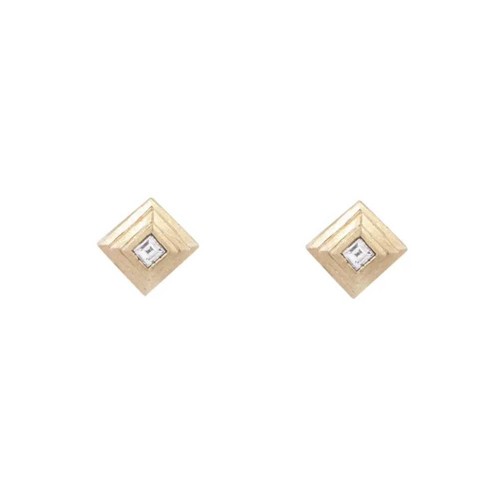 Diamond & Yellow Gold Square Studs - "Ziggurat"