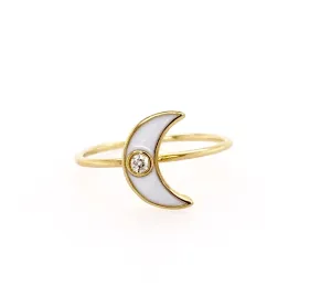 Diamond crescent moon ring