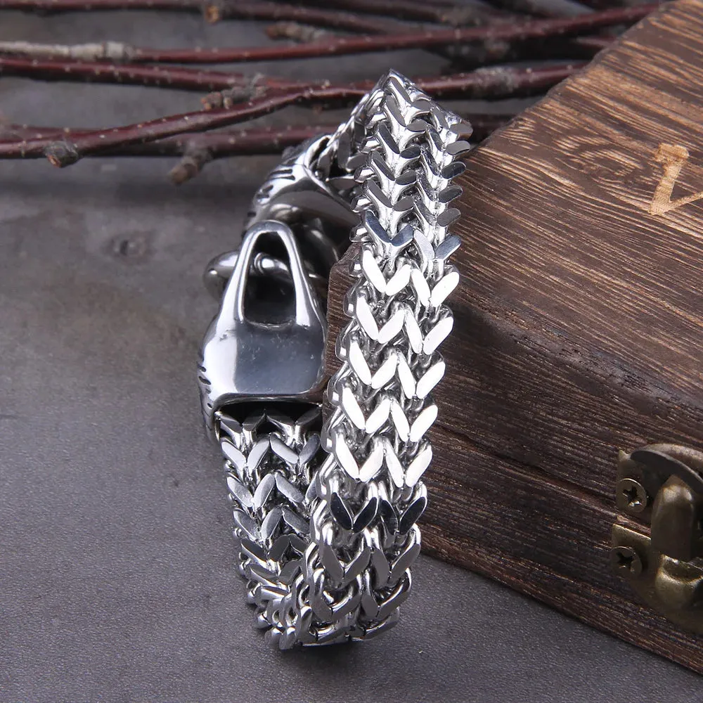 Duoble Wolf Head Charm Viking Bracelet