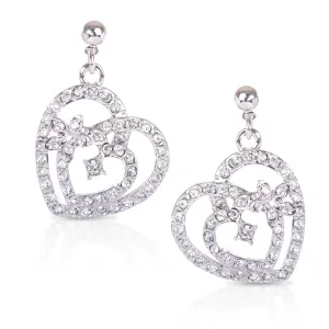 E7103 Stunning Rhodium Plated Dual Heart Swarovski Crystal Earrings