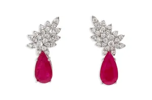 Earrings 18kt Gold Pear Rubies & Diamonds Statement Drops