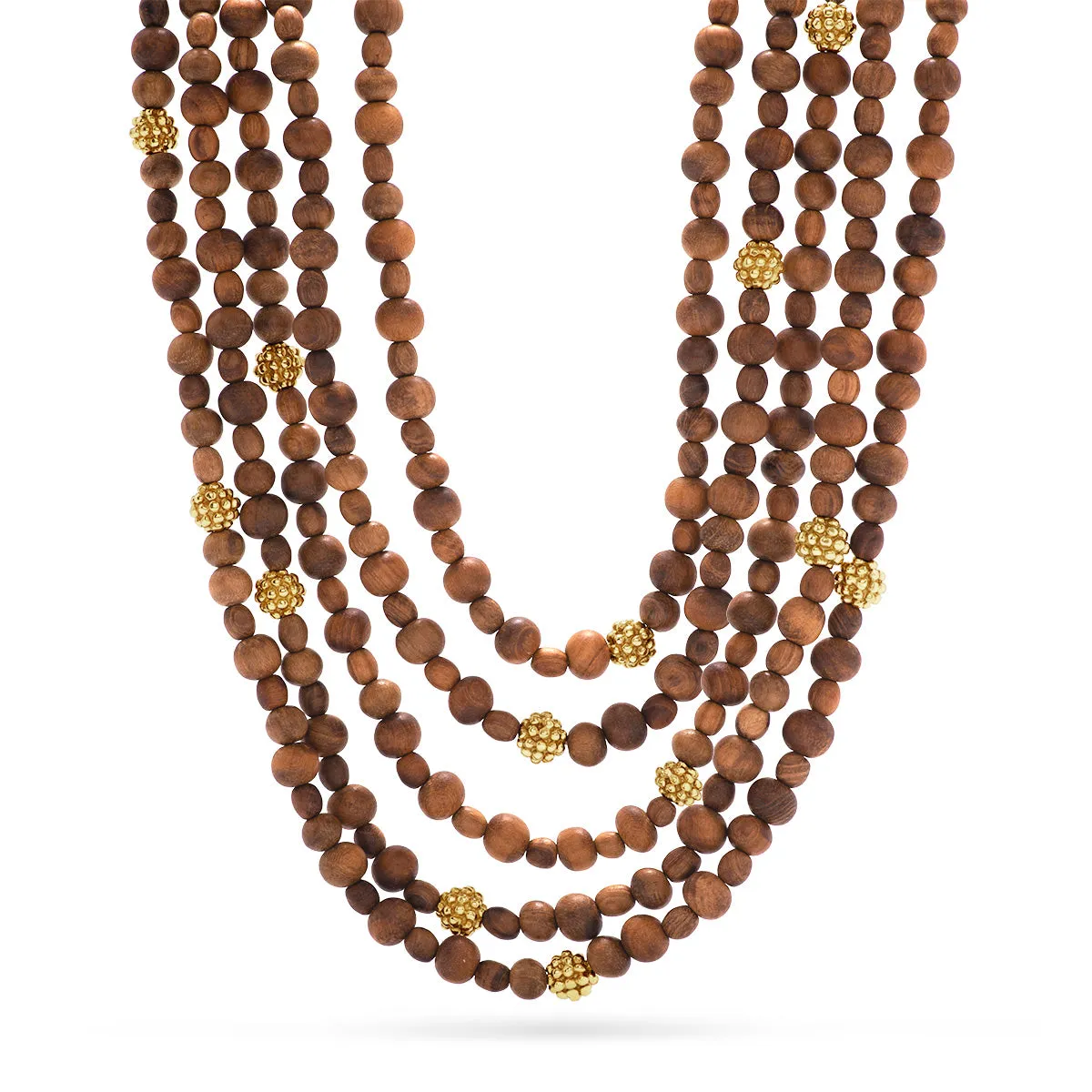 Earth Goddess Beads 5-Strand Necklace, 18" 2'' - Teak