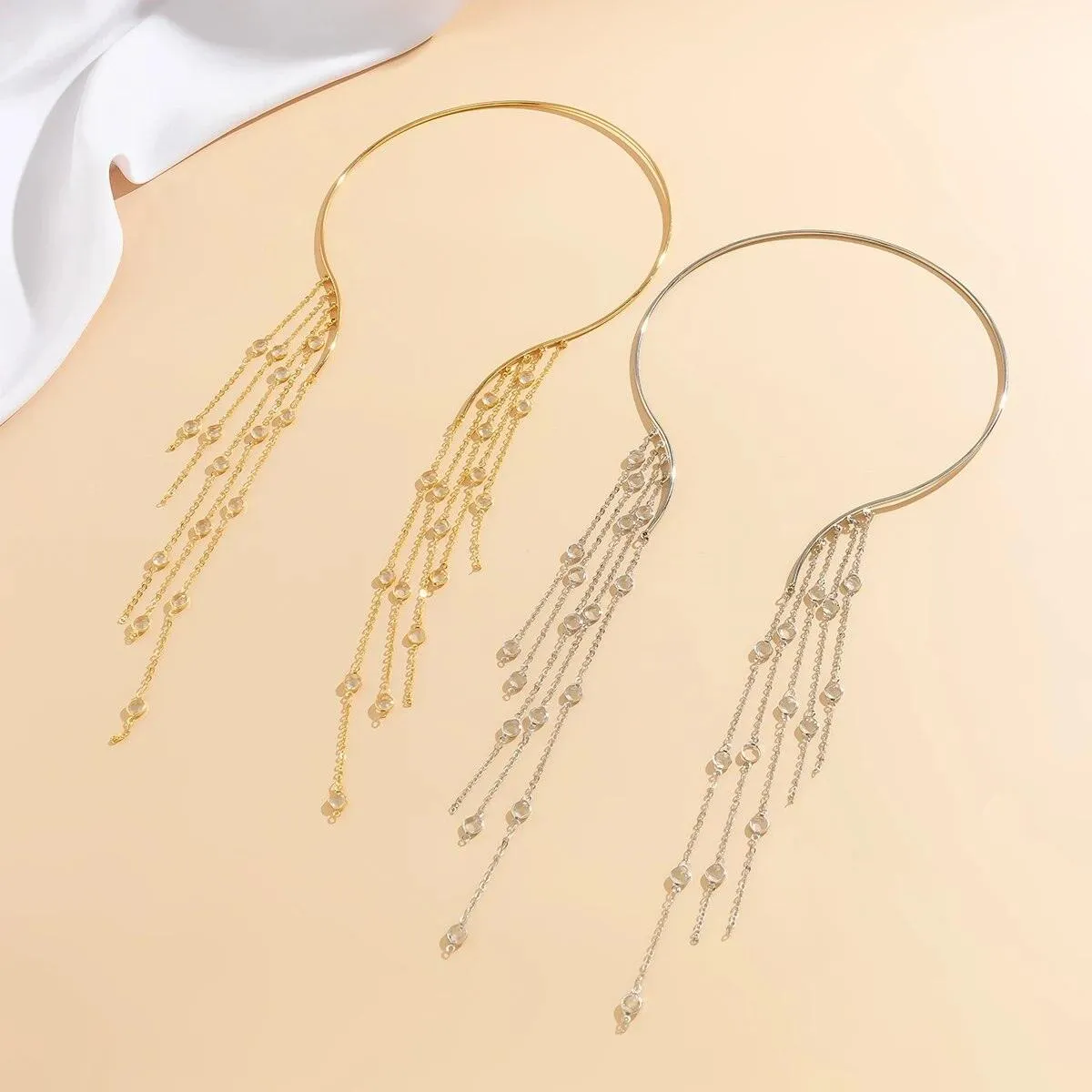 Eda Long Tassel Crystal Necklace