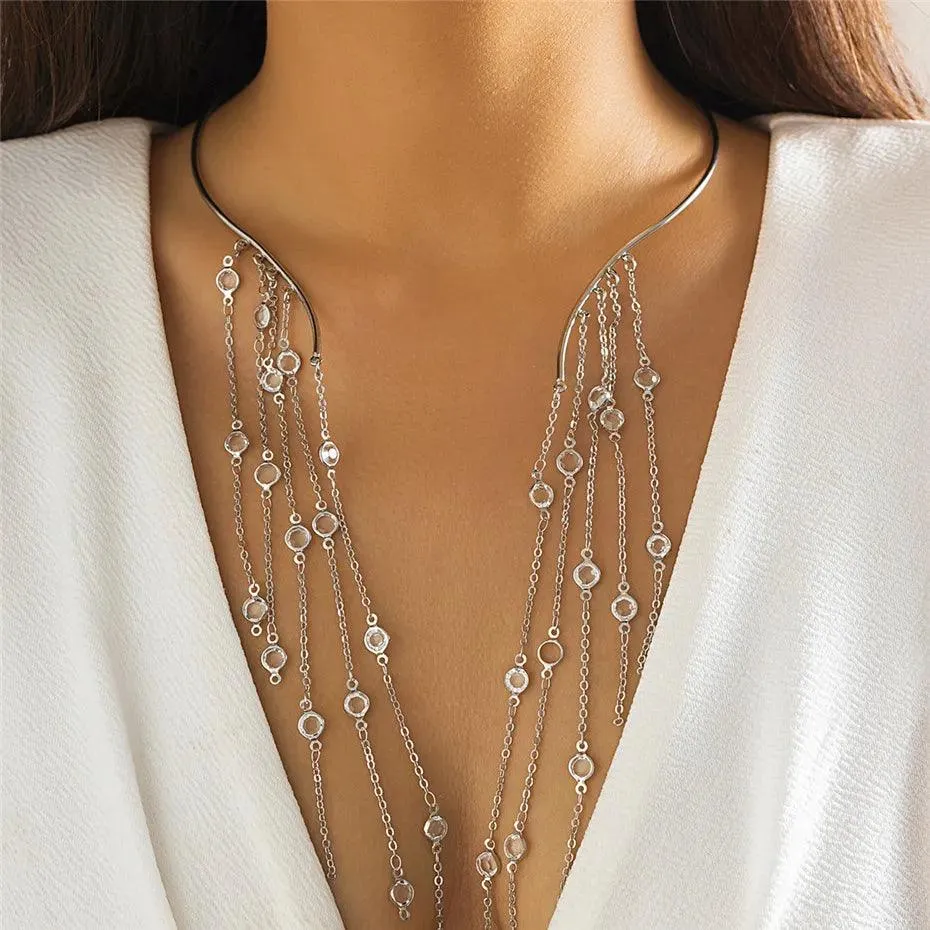 Eda Long Tassel Crystal Necklace