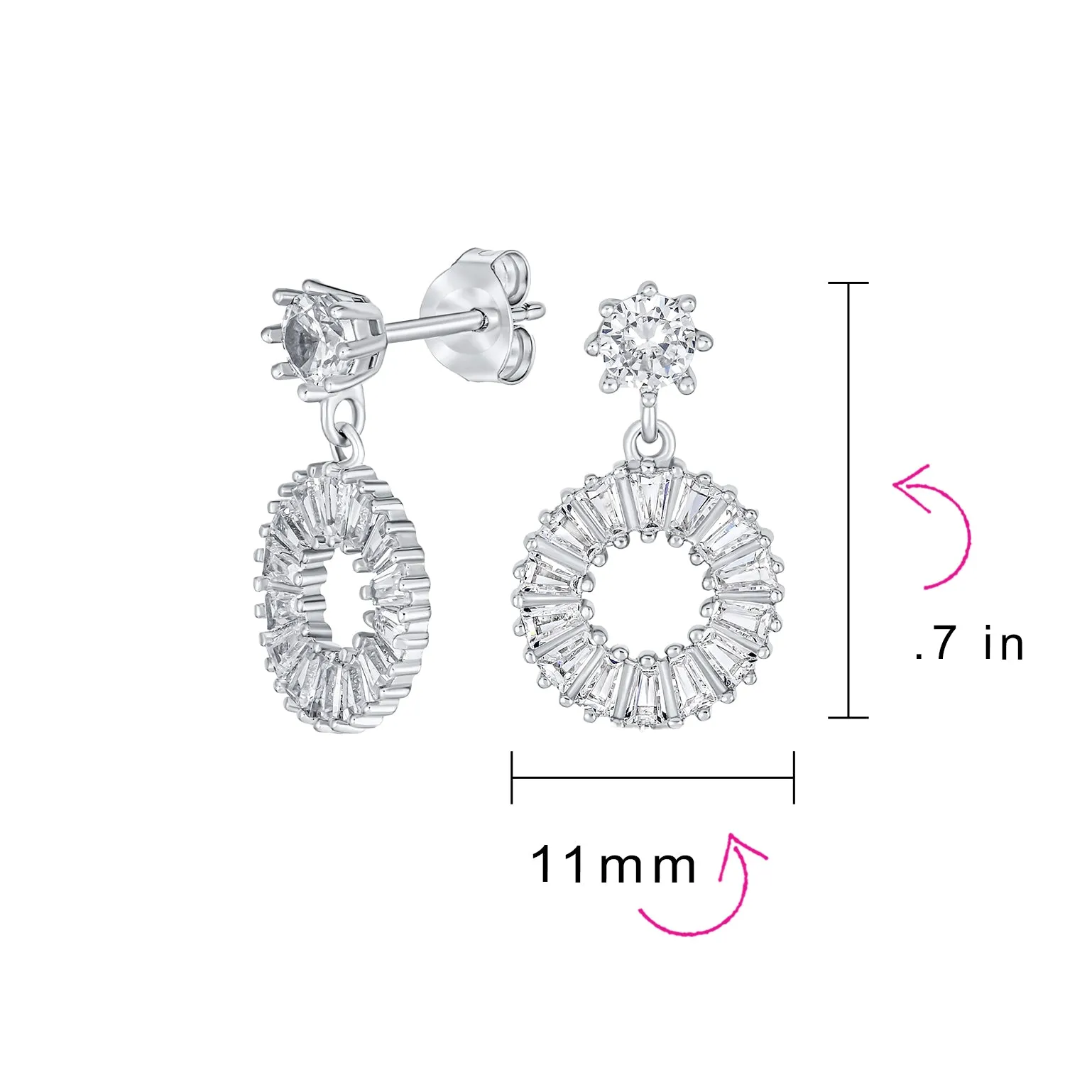 Elegant Classic Bridal  Sterling Silver Dangle Chandelier Earrings with CZ Baguette