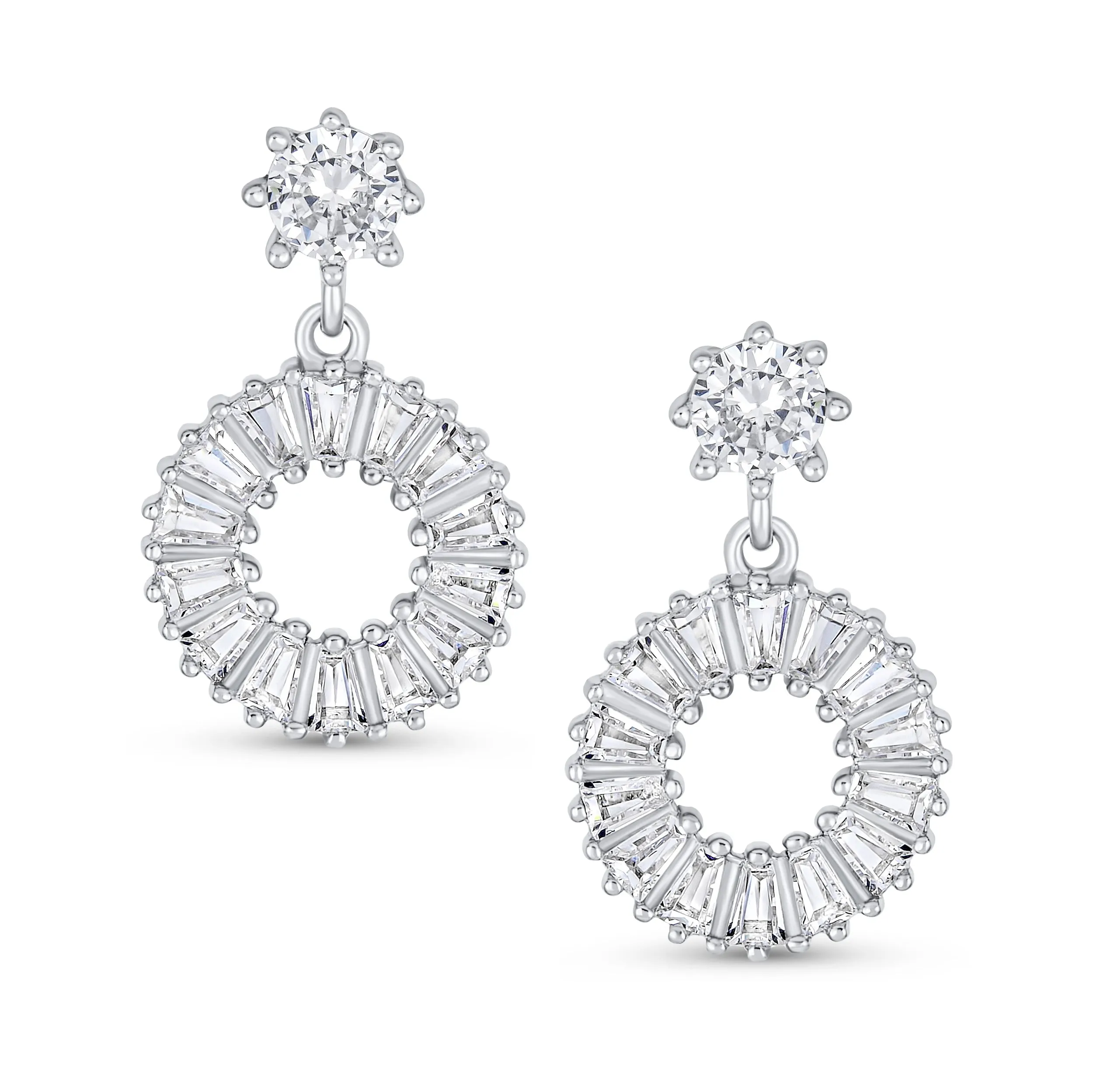 Elegant Classic Bridal  Sterling Silver Dangle Chandelier Earrings with CZ Baguette