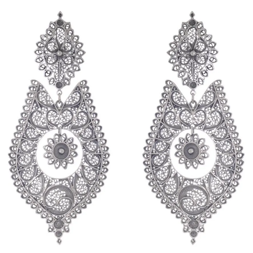 Elegantly Grand Sterling Silver Filigree Queen Earrings