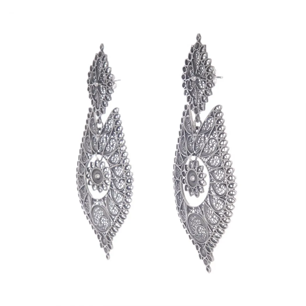 Elegantly Grand Sterling Silver Filigree Queen Earrings