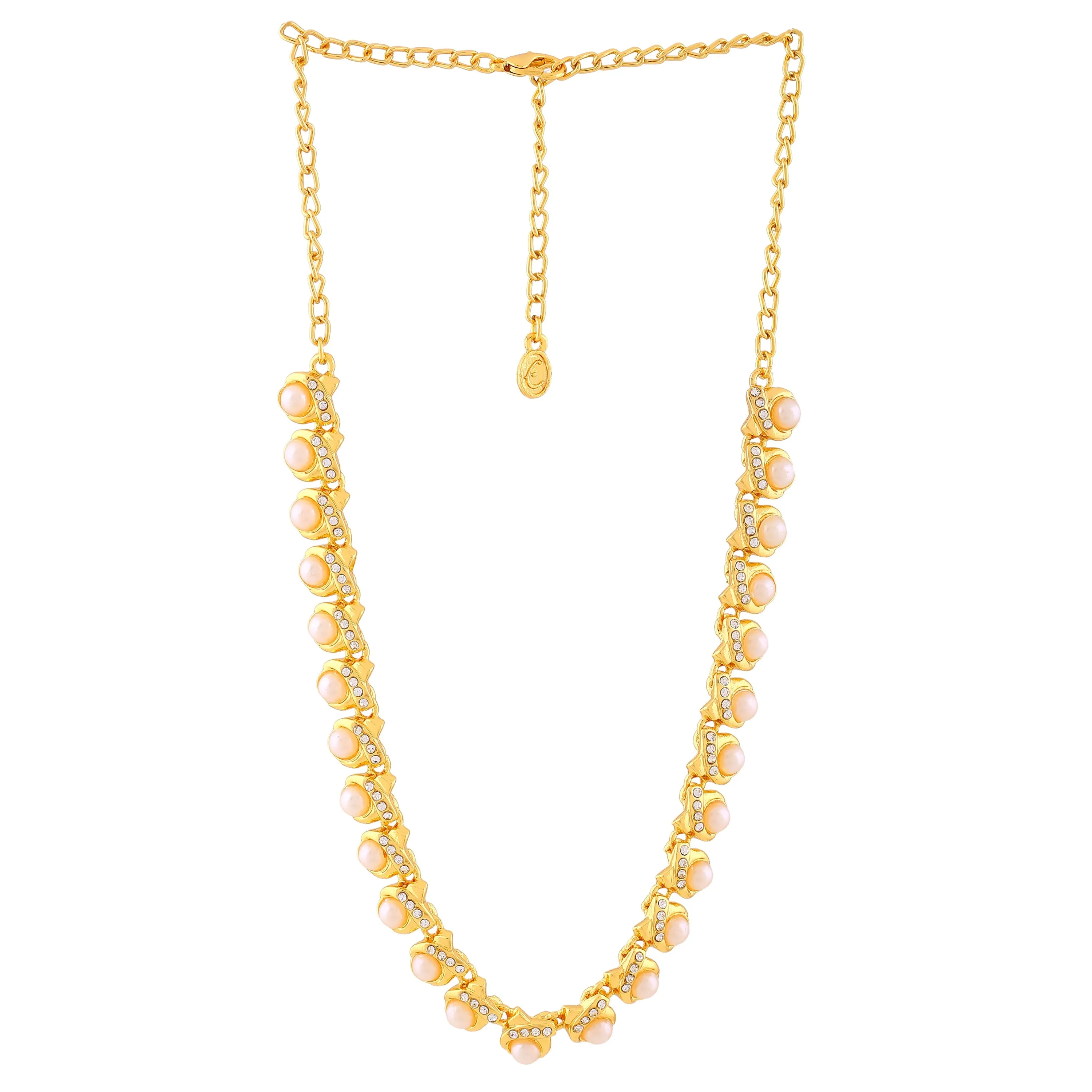 Estele Gold Plated Refined White Pearls Adorned Beautiful Necklace Set with Crystals for Women